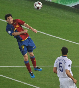 Il colpo di testa di Messi per il definitivo 2-0